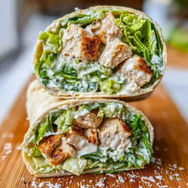 Delicious Chicken Caesar Salad Wraps featuring fresh lettuce, grilled chicken, and creamy dressing.