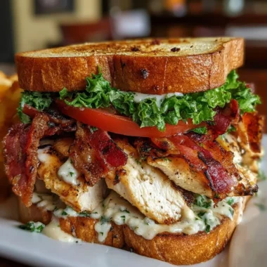 Delicious Loaded Chicken Club sandwich with avocado, bacon, and fresh ingredients.
