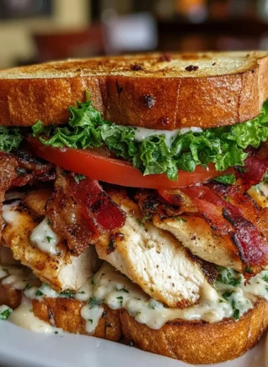 Delicious Loaded Chicken Club sandwich with avocado, bacon, and fresh ingredients.