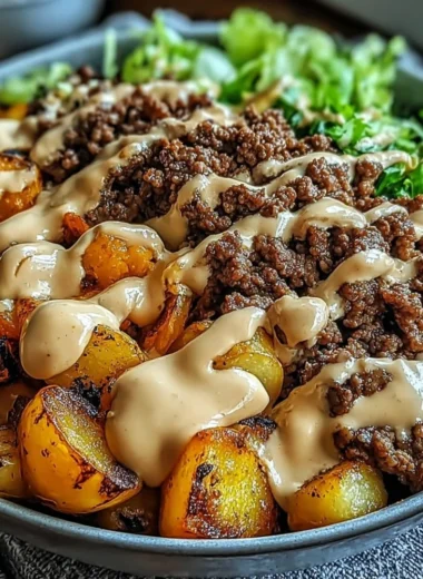 Savory Smash Burger Bowl with fresh ingredients