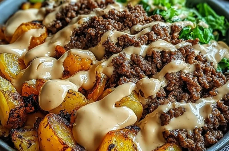 Savory Smash Burger Bowl with fresh ingredients