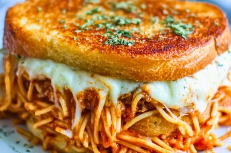 Delicious Spaghetti Grilled Cheese sandwich grilled to perfection.