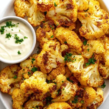 Crispy air fryer cauliflower served in a bowl with herbs