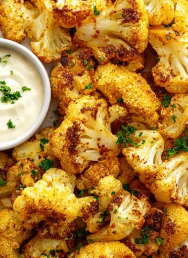 Crispy air fryer cauliflower served in a bowl with herbs