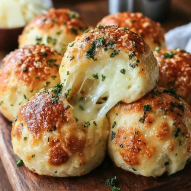 Buttery garlic cheese bombs ready to be served on a platter