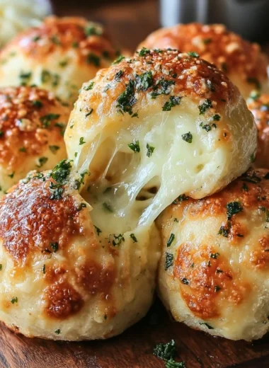 Buttery garlic cheese bombs ready to be served on a platter