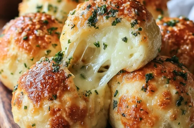 Buttery garlic cheese bombs ready to be served on a platter