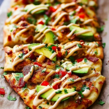 California Chicken Flatbread drizzled with chipotle ranch dressing
