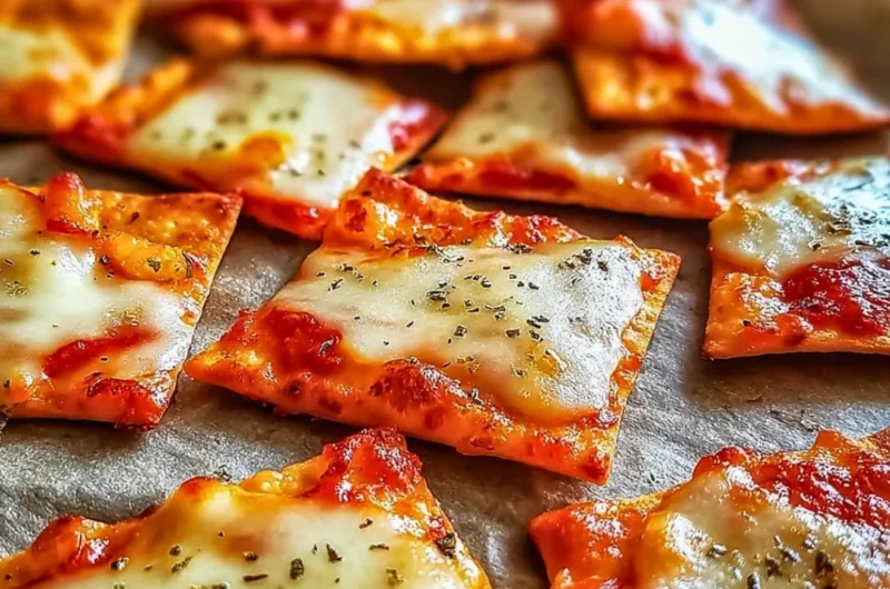 Crispy pizza chips snack piled high on a plate