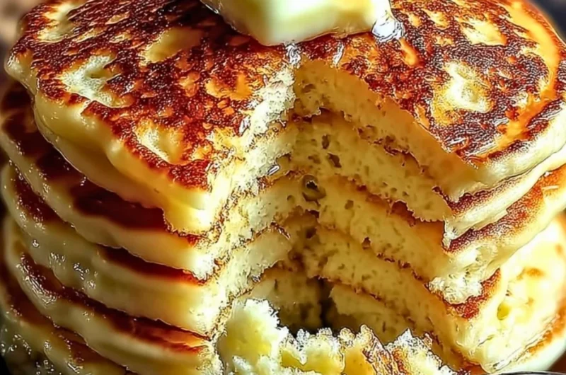 Flourless cottage cheese pancakes on a plate topped with fresh berries