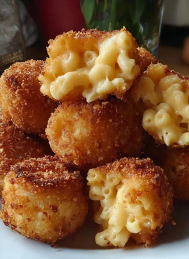 Delicious golden Fried Mac and Cheese Bites ready to be served.
