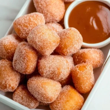 Healthy air fryer churro bites served on a plate with cinnamon sugar