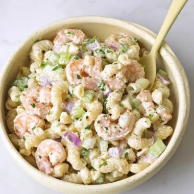 Homemade crab pasta salad with ranch dressing in a bowl