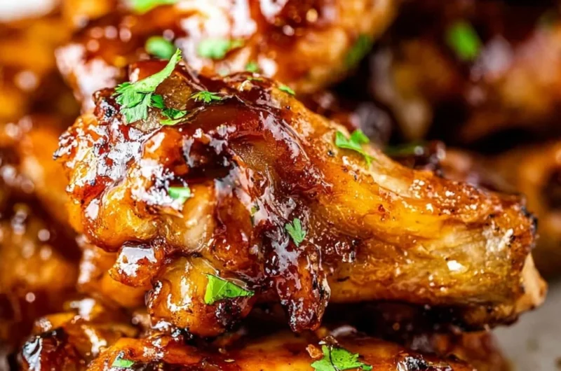 Honey Garlic Chicken Wings served on a platter with dipping sauce