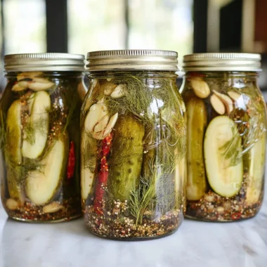 Killer spicy garlic dill pickles in a jar with fresh garlic and dill