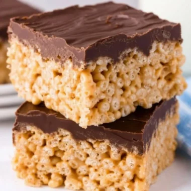 Delicious Peanut Butter Rice Krispie Treats served on a white plate