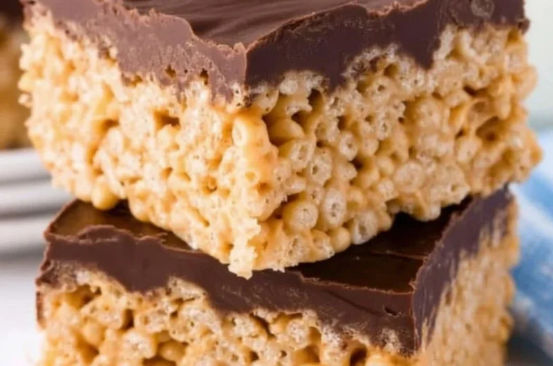 Delicious Peanut Butter Rice Krispie Treats served on a white plate