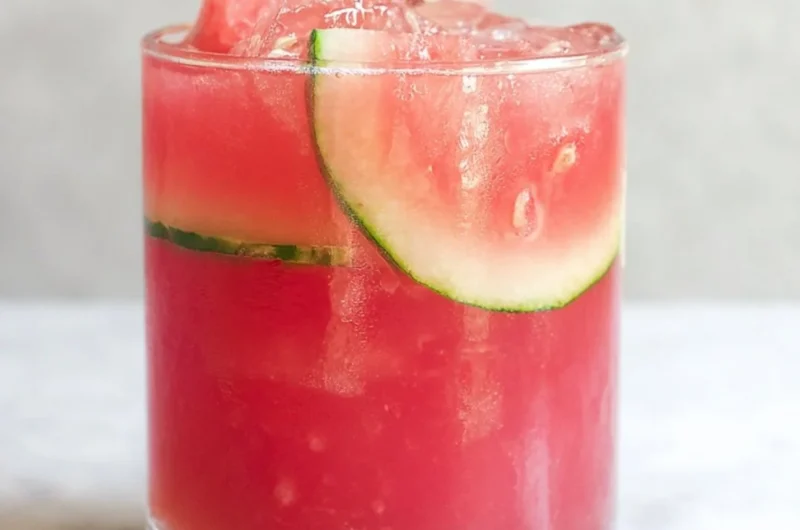 Refreshing watermelon cocktail punch served in a glass with mint and ice