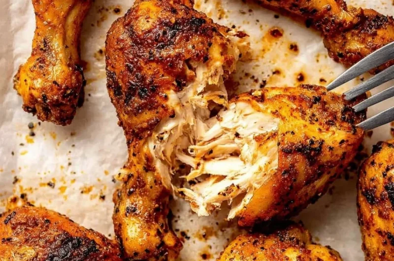Seasoned crispy chicken drumsticks, golden brown and crunchy