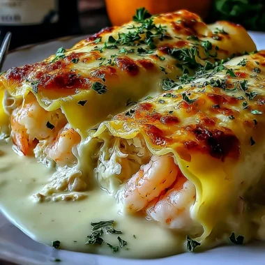 Delicious shrimp and crab Alfredo lasagna roll-ups on a plate