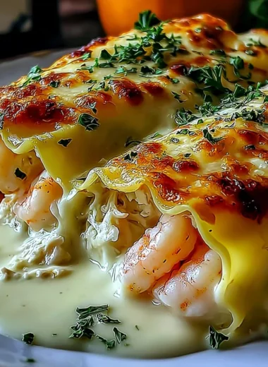 Delicious shrimp and crab Alfredo lasagna roll-ups on a plate