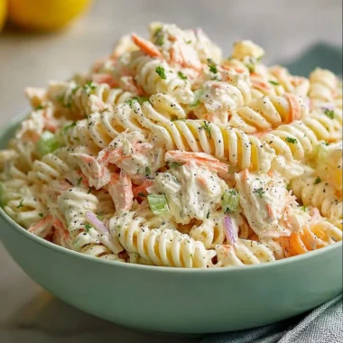 Delicious shrimp pasta salad with fresh ingredients and vibrant colors