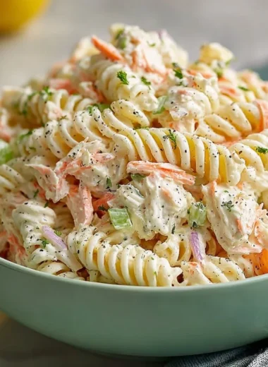 Delicious shrimp pasta salad with fresh ingredients and vibrant colors