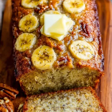 Delicious slice of the world's best banana bread on a rustic table