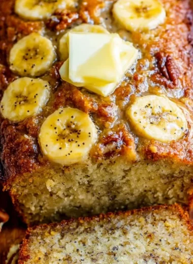 Delicious slice of the world's best banana bread on a rustic table