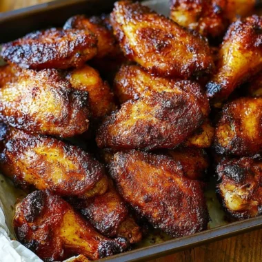 Plate of crispy baked chicken wings with sauces