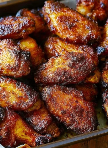 Plate of crispy baked chicken wings with sauces