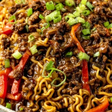 Beef ramen noodles stir fry with vegetables in a bowl