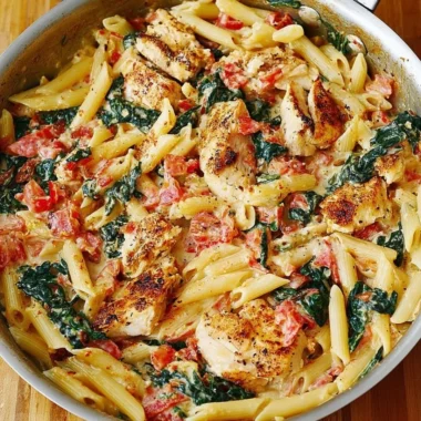 Delicious chicken bacon dish with spinach and tomatoes in garlic cream sauce
