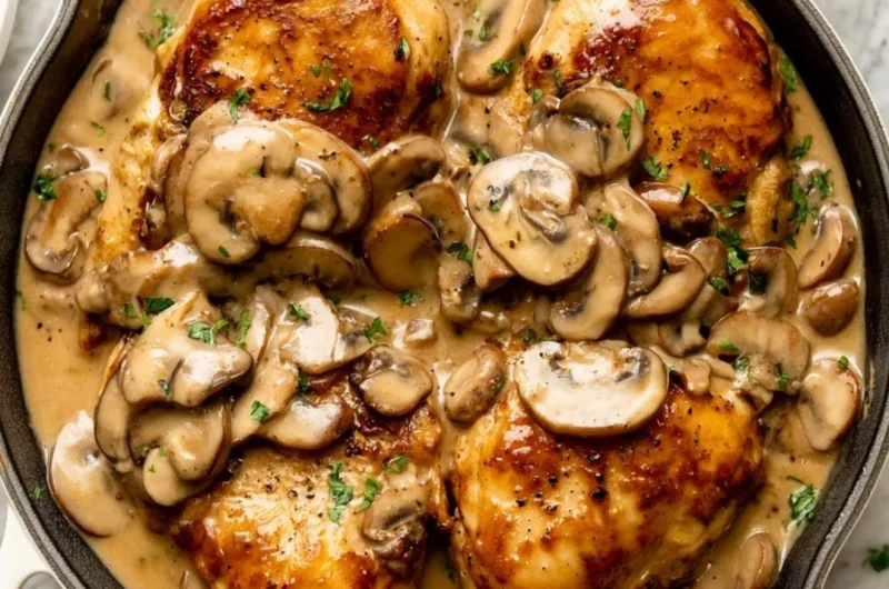 Delicious Chicken Marsala with mushrooms and Marsala wine sauce on a plate