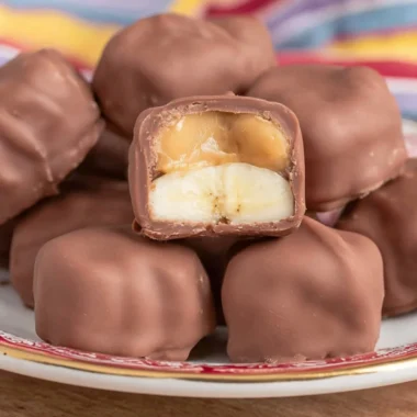 Delicious Chocolate Banana Peanut Butter Bites arranged on a plate.