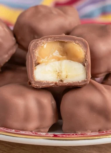 Delicious Chocolate Banana Peanut Butter Bites arranged on a plate.