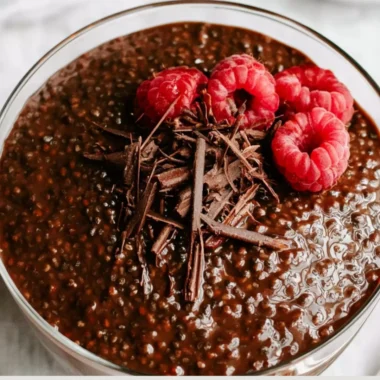 Delicious Chocolate Chia Seed Pudding served in a bowl with toppings
