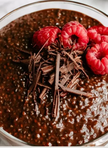 Delicious Chocolate Chia Seed Pudding served in a bowl with toppings