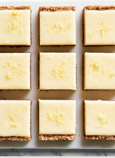 Creamy Lemon Cheesecake Protein Bars topped with fresh lemon zest