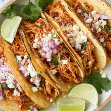 Crockpot chicken tacos with shredded chicken served in tortillas