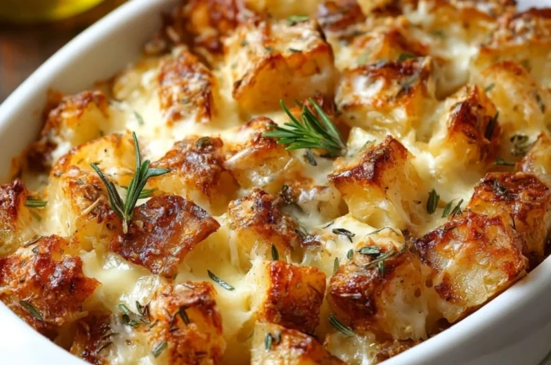 Delicious French Onion Potato Bake with cheese and crispy onions