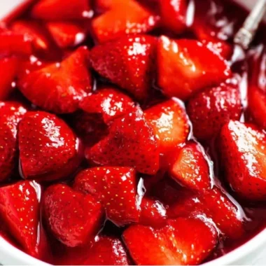 Fresh strawberry sauce drizzled over dessert