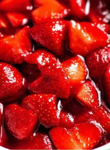 Fresh strawberry sauce drizzled over dessert