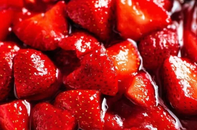 Fresh strawberry sauce drizzled over dessert