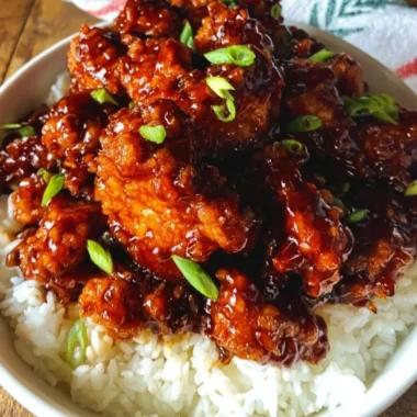 Delicious General Tso's Chicken served with rice and vegetables