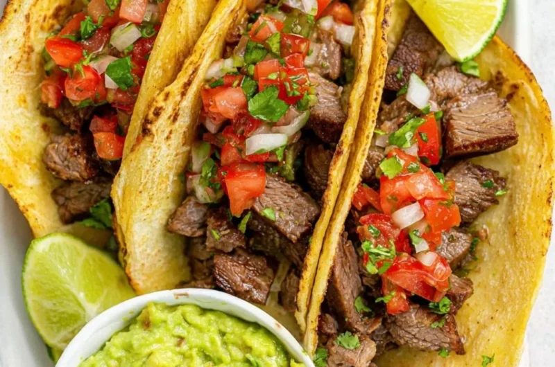 Delicious grilled beef tacos served with fresh toppings
