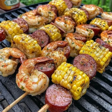 Delicious grilled seafood skewers served on a platter