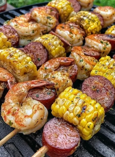 Delicious grilled seafood skewers served on a platter