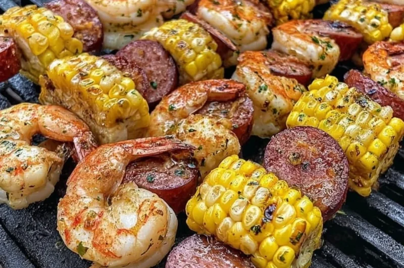 Delicious grilled seafood skewers served on a platter