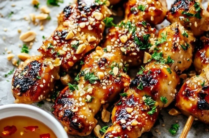 Delicious Honey Garlic Chicken Skewers served on a platter
